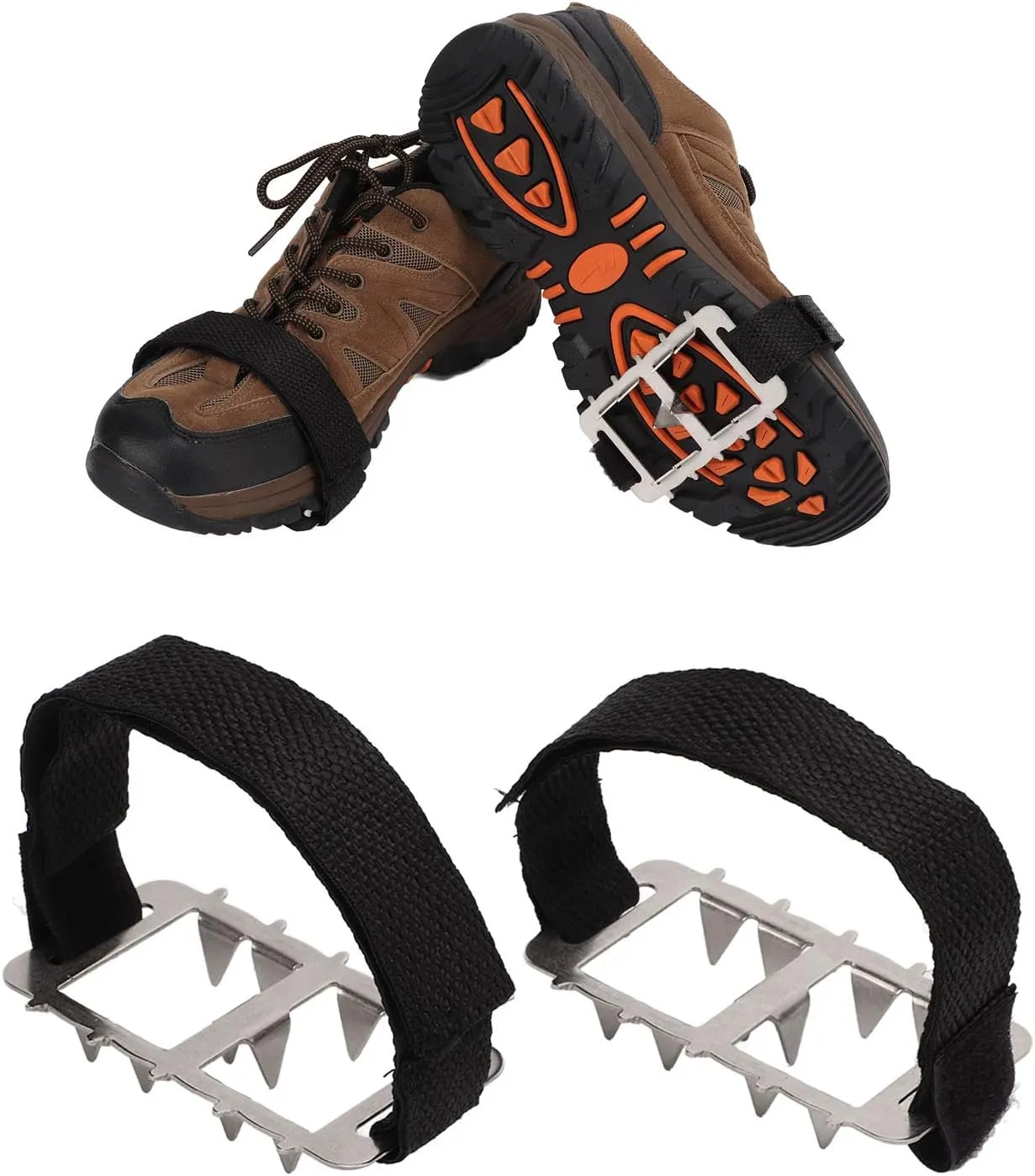 10 Tooth Mountaineering Anti Skid Crampons, Anti Slip Ice Claws Shoes Cover, Safety for Snow Shoe Boot Ski Fishing Climbing, Bundled Ice Crampons for Each Kind of Boots