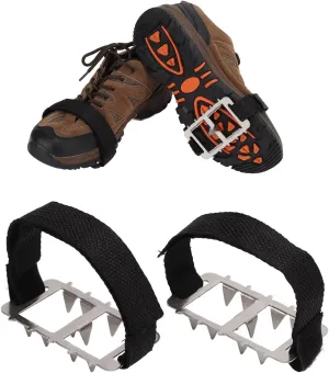 10 Tooth Mountaineering Anti Skid Crampons, Anti Slip Ice Claws Shoes Cover, Safety for Snow Shoe Boot Ski Fishing Climbing, Bundled Ice Crampons for Each Kind of Boots