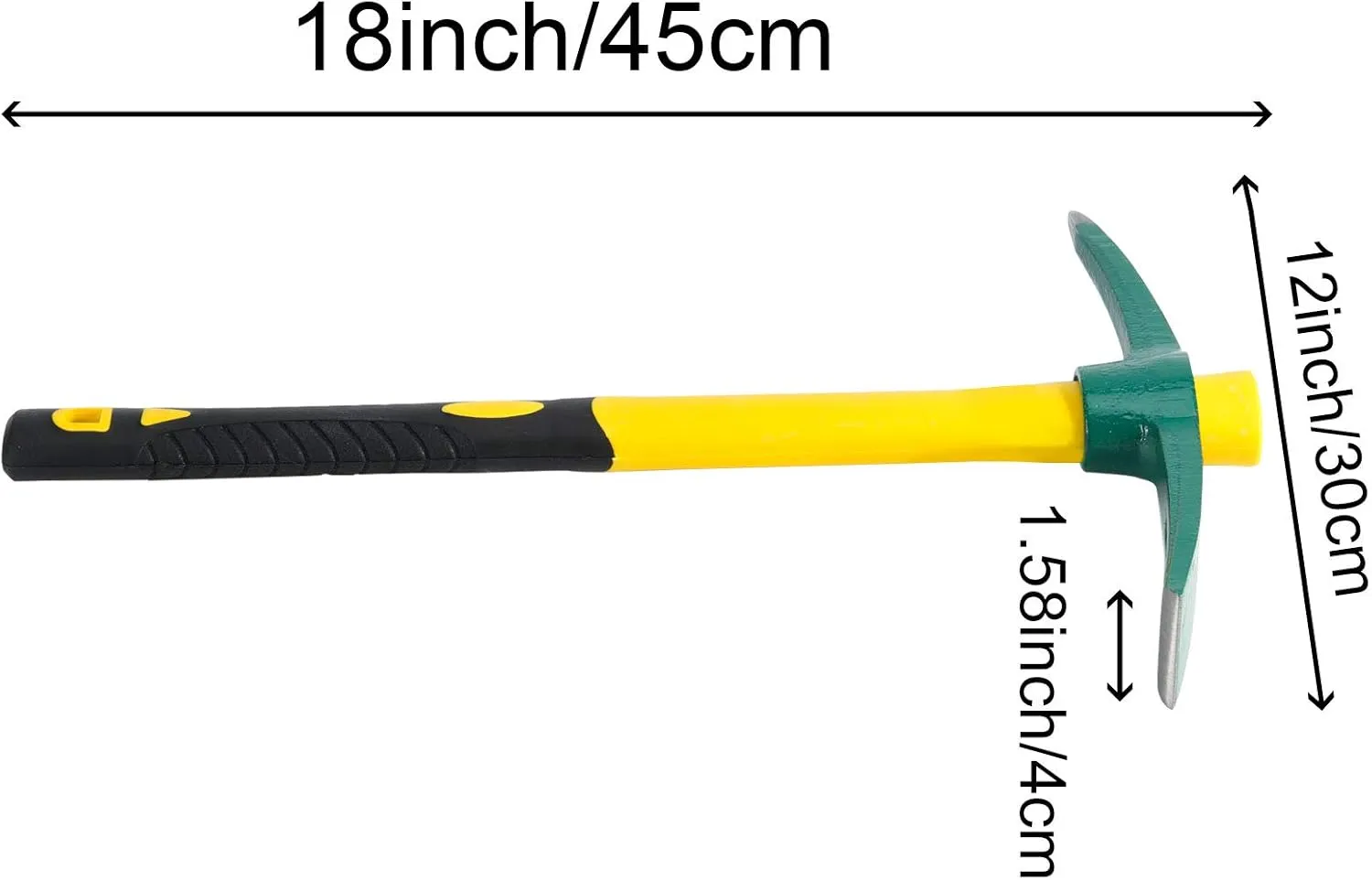 17.7 Inch Pick Mattock Hoe Heavy Duty, Gardening Hand Pick with Shock Absorption Rubber Handle and Forged Head, Pick Axe Hand Tool for Digging Weeding Prospecting Camping