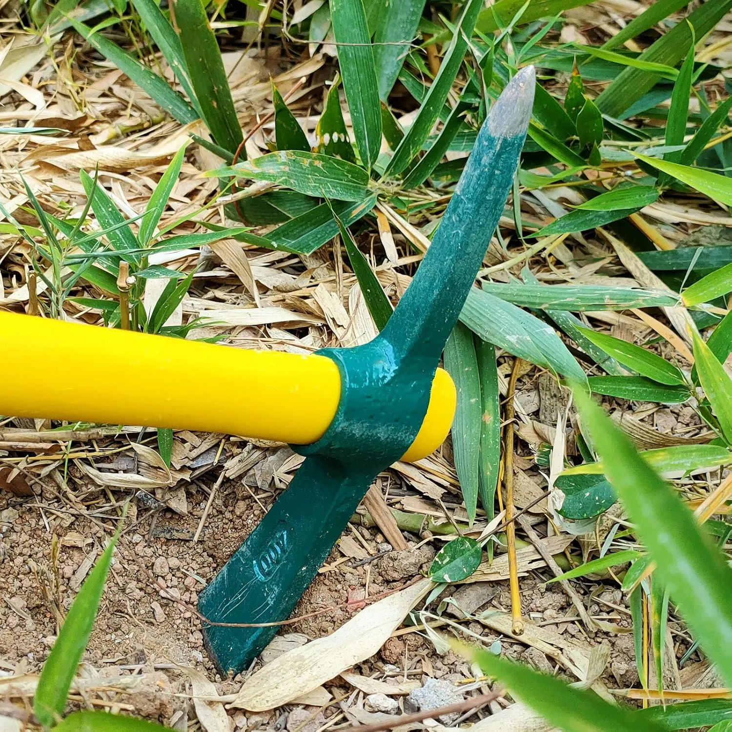 17.7 Inch Pick Mattock Hoe Heavy Duty, Gardening Hand Pick with Shock Absorption Rubber Handle and Forged Head, Pick Axe Hand Tool for Digging Weeding Prospecting Camping
