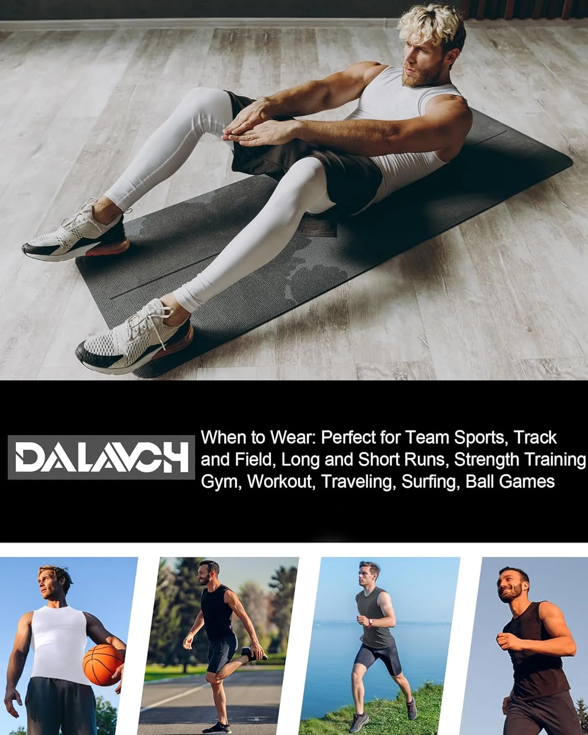 6 Pack Mens Sleeveless Compression Shirts, Dry Fit Running Sports Workout Athletic Base Layer Tank Tops