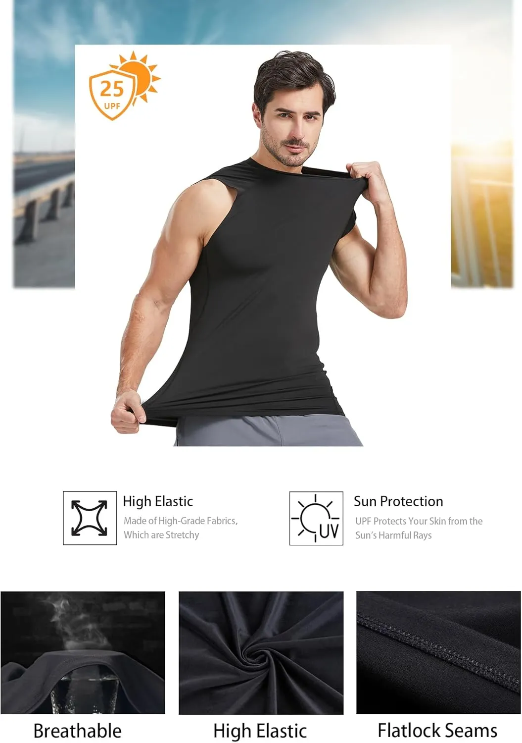 6 Pack Mens Sleeveless Compression Shirts, Dry Fit Running Sports Workout Athletic Base Layer Tank Tops