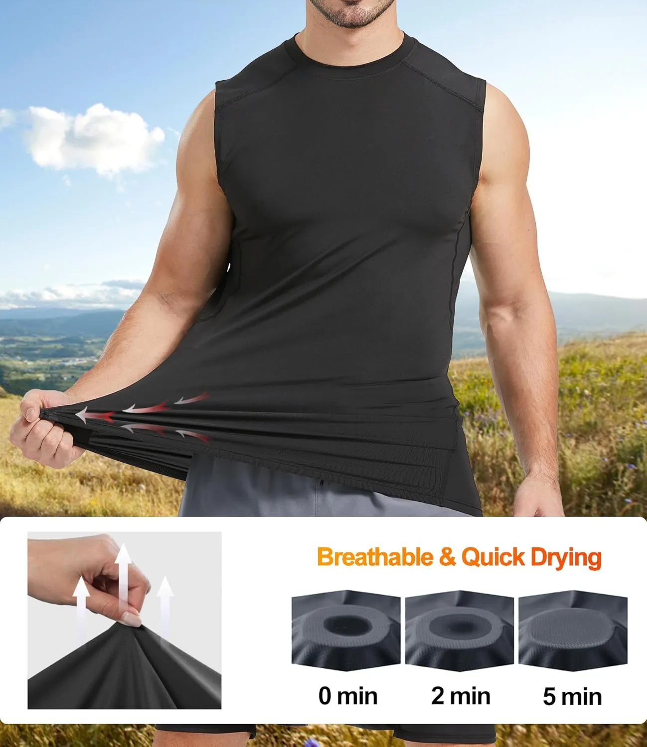 6 Pack Mens Sleeveless Compression Shirts, Dry Fit Running Sports Workout Athletic Base Layer Tank Tops