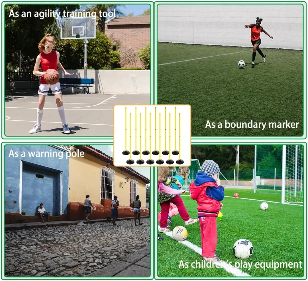 6FT Soccer Agility Poles with Rubber Base Detachable Speed Agility Stick Slalom Speed Training Pole Set for Sports