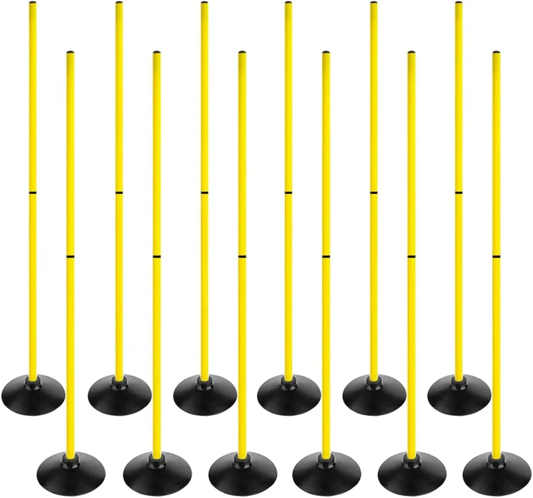 6FT Soccer Agility Poles with Rubber Base Detachable Speed Agility Stick Slalom Speed Training Pole Set for Sports