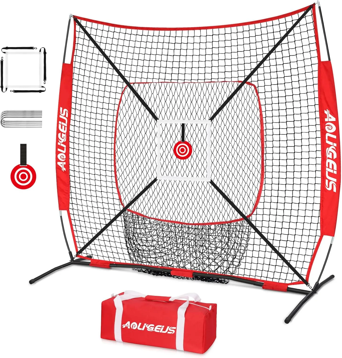 6'X6' Baseball Softball Practice Net,Pitching Net,Batting Net,with Bonus Strike Zone,Target and Bow Frame,for Hitting,Pitching,Catching