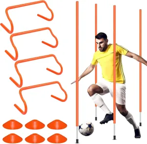 Agility Training Equipment Soccer Speed Training Includes 4 Adjustable Soccer Agility Poles 4 Agility Hurdles 6 Soccer Cones for Youth Adults Athletes Football Soccer Training