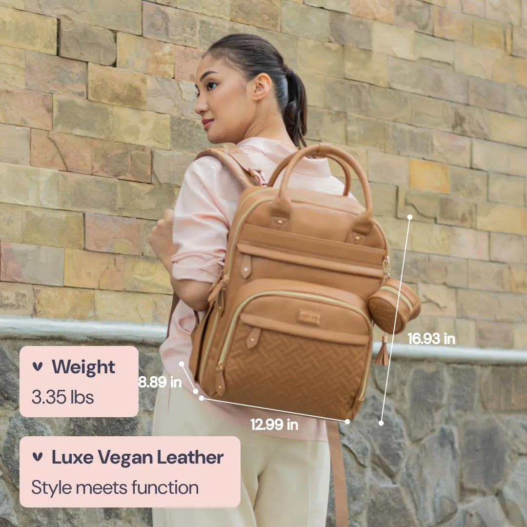 BabbleRoo Leather Diaper Bag Backpack - Baby Essentials Travel Baby Bag, Multi function, with Changing Pad, Stroller Straps & Pacifier Case  Unisex, Black