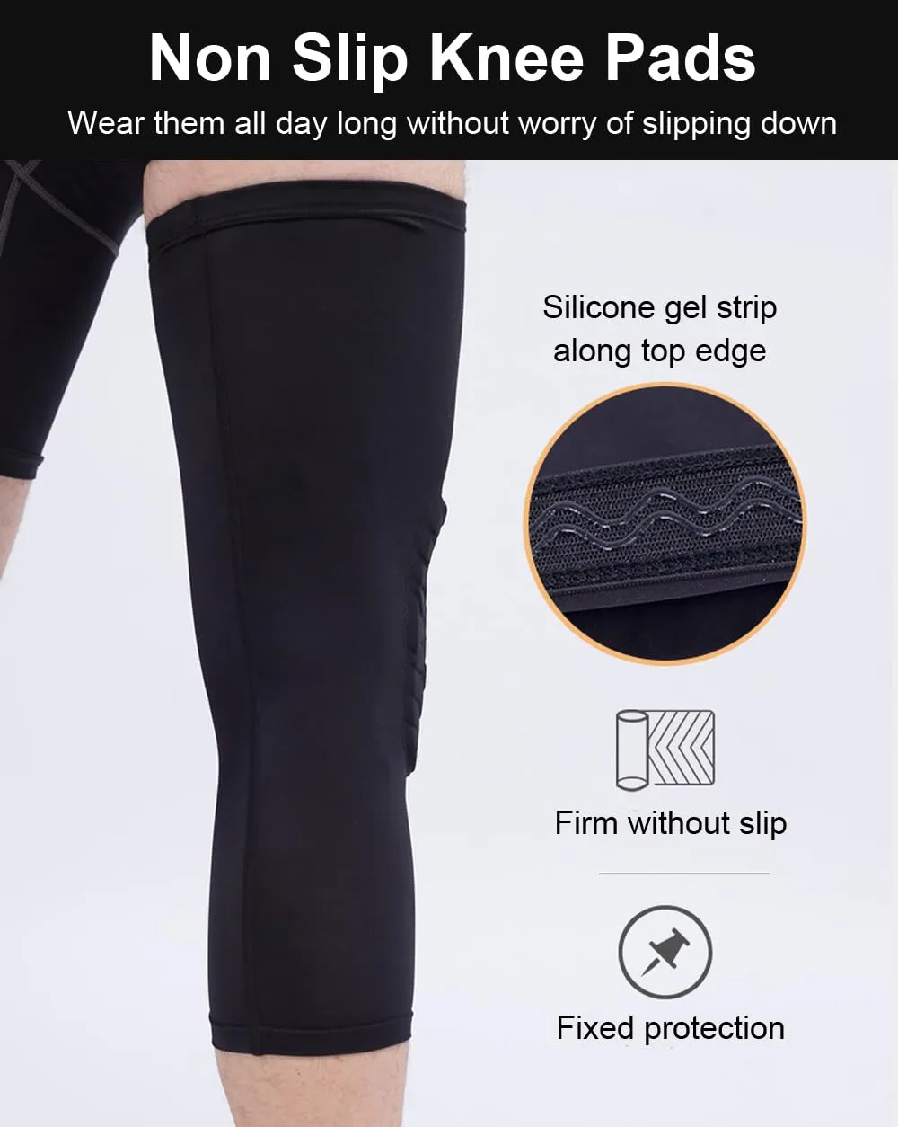 Basketball Knee Pads Knee Sleeves, 2 Pack Honeycomb Anti Collision Leg Compression Sleeves, Compression Knee Pads for Wrestling Football Volleyball Baseball (Medium, White)