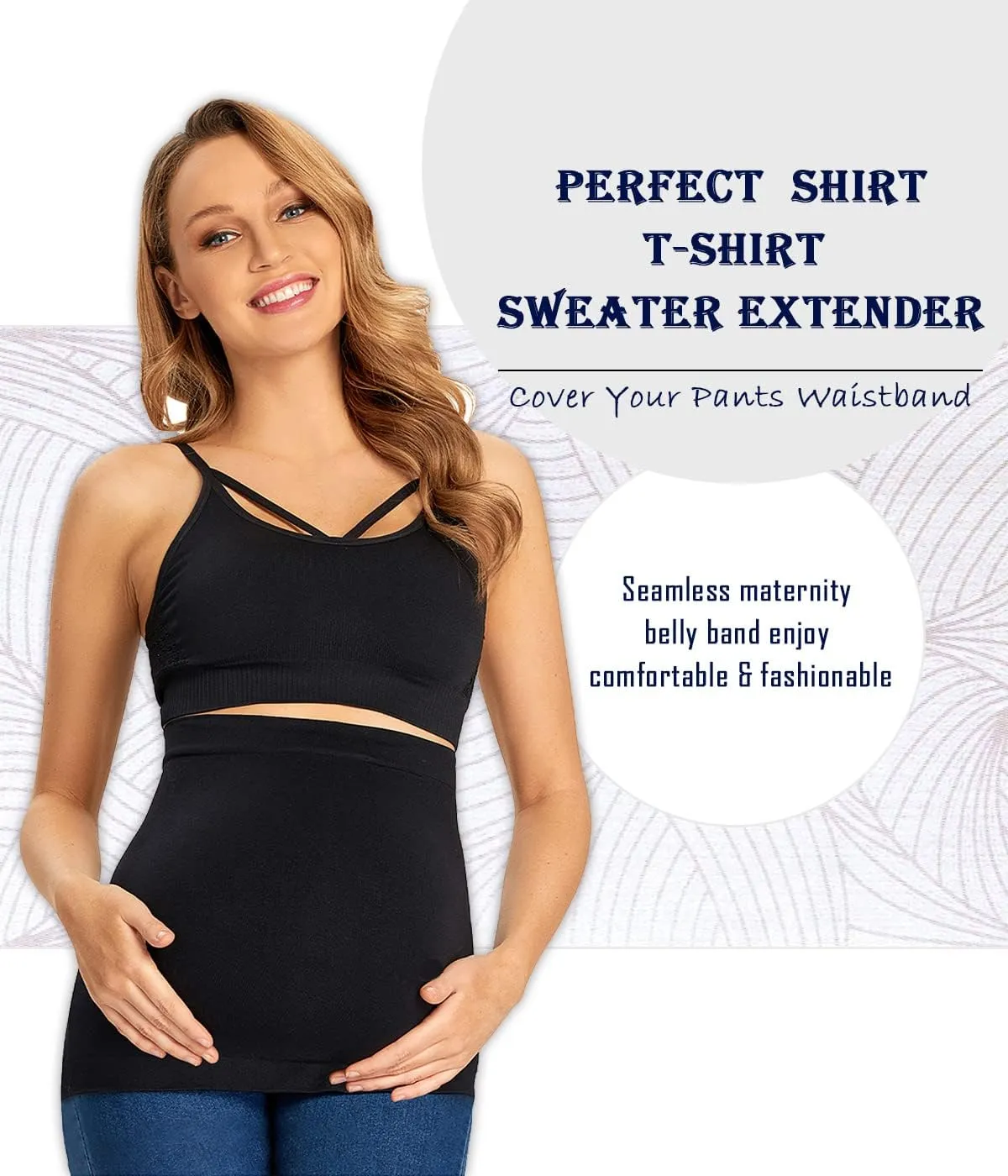 Combination of Maternity Shirts Extenders and Pants Waist Extenders, Seamless Maternity Belly Band