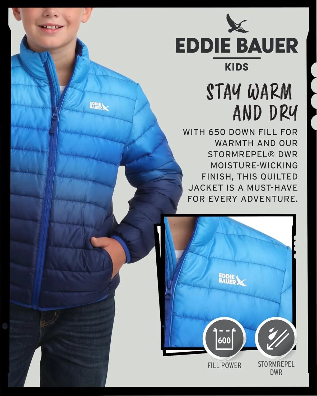 Eddie Bauer Kids' Jacket - CirrusLite Weather Resistant Down Coat for Boys and Girls- Insulated Quilted Bubble Puffer (5-20)