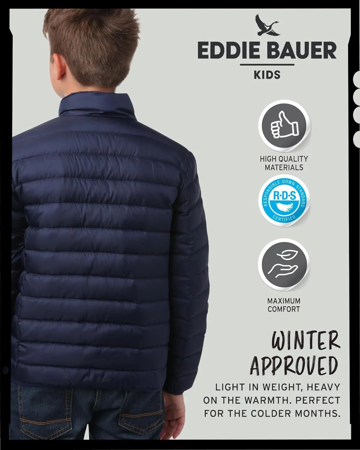 Eddie Bauer Kids' Jacket - CirrusLite Weather Resistant Down Coat for Boys and Girls- Insulated Quilted Bubble Puffer (5-20)
