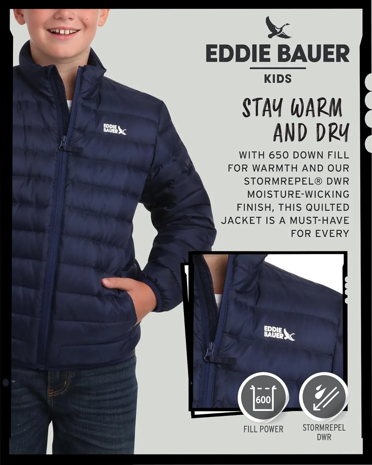 Eddie Bauer Kids' Jacket - CirrusLite Weather Resistant Down Coat for Boys and Girls- Insulated Quilted Bubble Puffer (5-20)