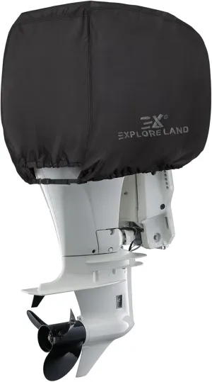 Explore Land Outboard Motor Cover - Waterproof 600D Heavy Duty Boat Engine Hood Covers - Fit for Motor up to 25 HP, Black