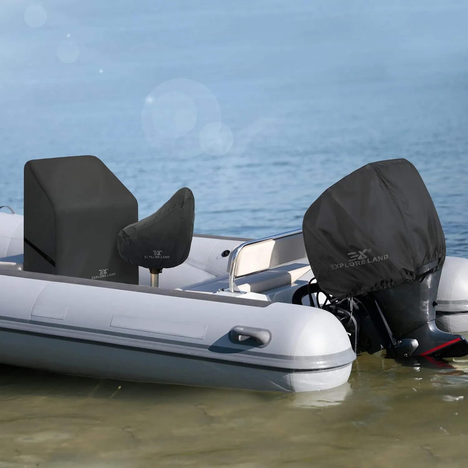 Explore Land Outboard Motor Cover - Waterproof 600D Heavy Duty Boat Engine Hood Covers - Fit for Motor up to 25 HP, Black
