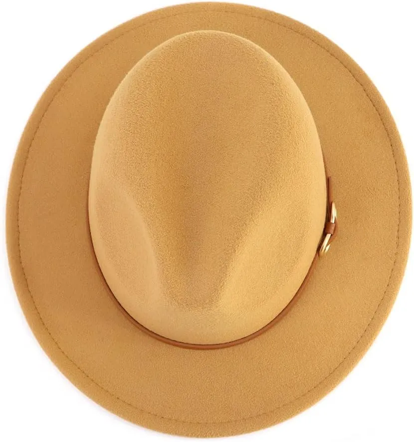 Fedora Hats for Men Women Felt Jazz Hat Wide Brim Panama Hat with Belt Buckle