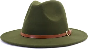 Fedora Hats for Men Women Felt Jazz Hat Wide Brim Panama Hat with Belt Buckle