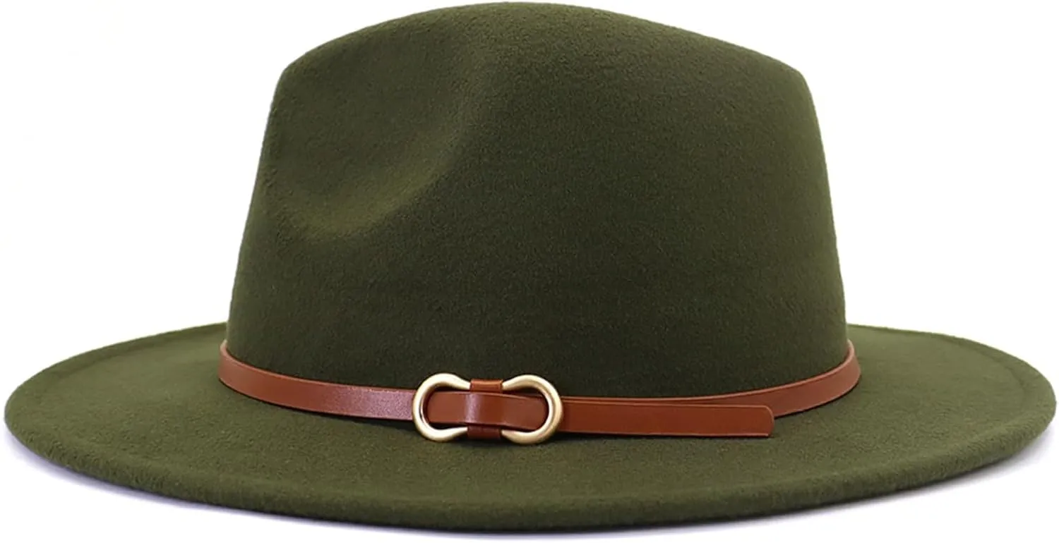 Fedora Hats for Men Women Felt Jazz Hat Wide Brim Panama Hat with Belt Buckle