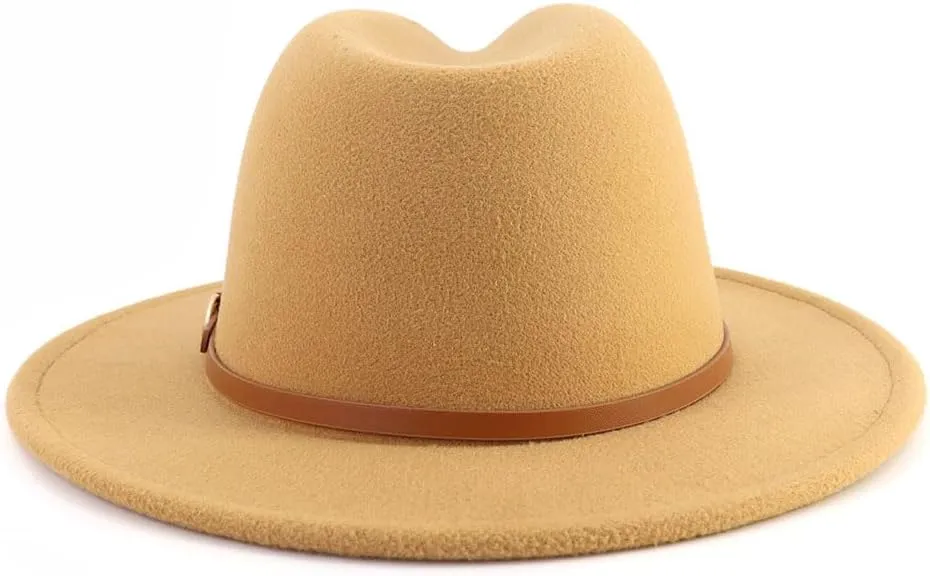 Fedora Hats for Men Women Felt Jazz Hat Wide Brim Panama Hat with Belt Buckle