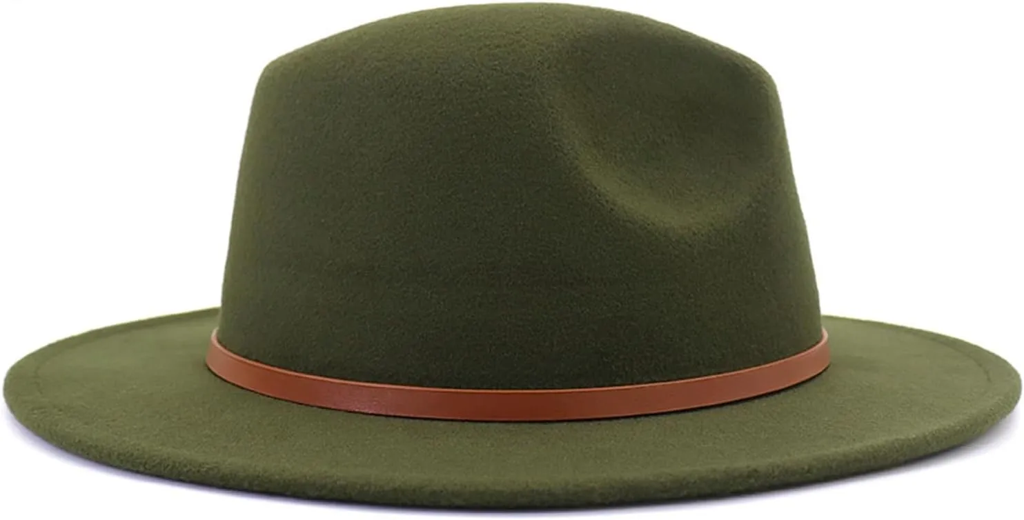 Fedora Hats for Men Women Felt Jazz Hat Wide Brim Panama Hat with Belt Buckle