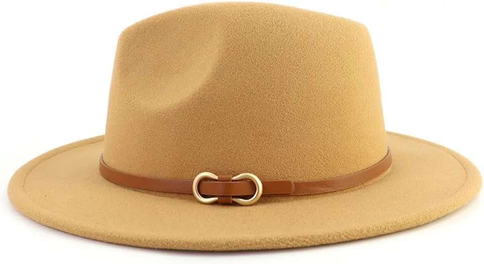 Fedora Hats for Men Women Felt Jazz Hat Wide Brim Panama Hat with Belt Buckle