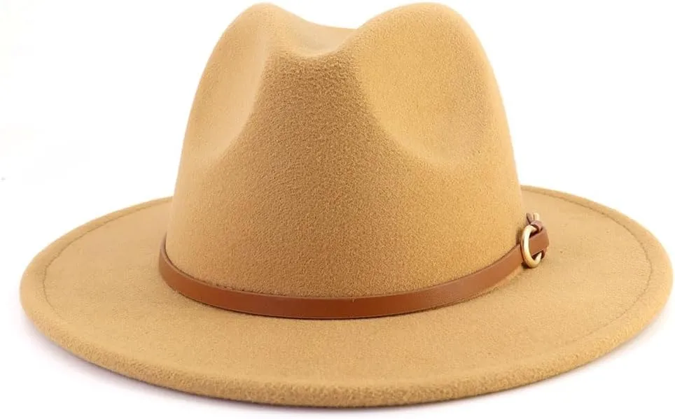 Fedora Hats for Men Women Felt Jazz Hat Wide Brim Panama Hat with Belt Buckle