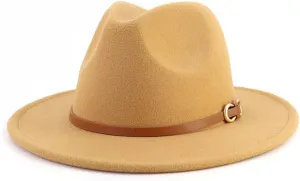 Fedora Hats for Men Women Felt Jazz Hat Wide Brim Panama Hat with Belt Buckle