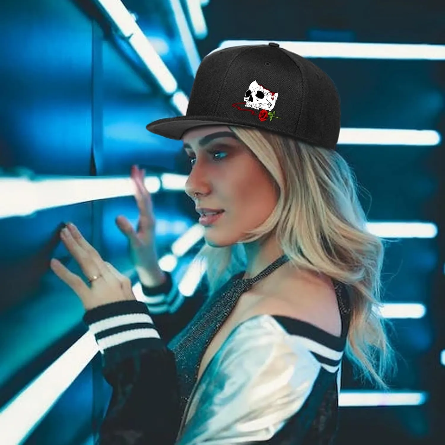 Flat Bill Hats for Men Snapback Skull Hats Black Hat for Teen Boys Skateboard Hats Baseball Cap