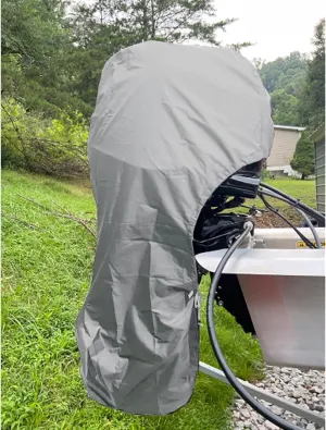 FLYMEI Outboard Motor Cover Fit 150-225 HP Motor, Full Boat Motor Cover Waterproof 600D Heavy Duty Oxford Fabric with PVC Coating, Windproof Outboard Engine Hood Covers with Zipper, Universal, Grey