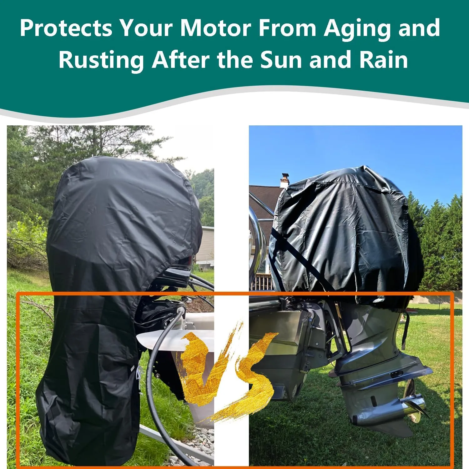 FLYMEI Outboard Motor Cover Fit 150-225 HP Motor, Full Boat Motor Cover Waterproof 600D Heavy Duty Oxford Fabric with PVC Coating, Windproof Outboard Engine Hood Covers with Zipper, Universal, Grey
