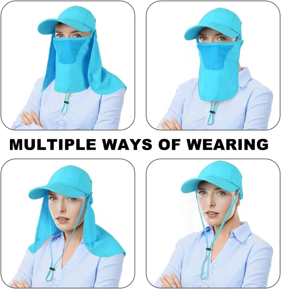 Foldable Sun Cap, Fishing Hats, UPF 50  Protection Caps with Face Mask Neck Flap