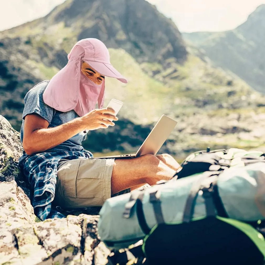 Foldable Sun Cap, Fishing Hats, UPF 50  Protection Caps with Face Mask Neck Flap