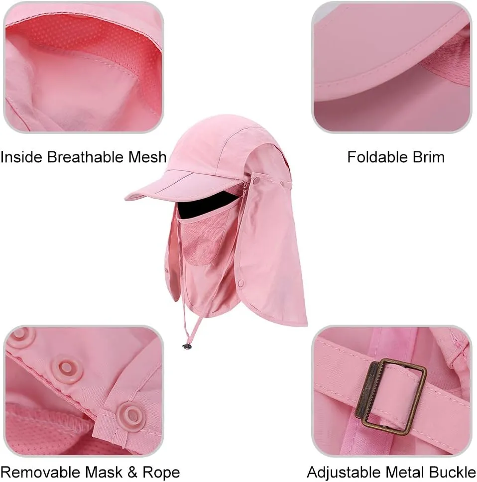 Foldable Sun Cap, Fishing Hats, UPF 50  Protection Caps with Face Mask Neck Flap