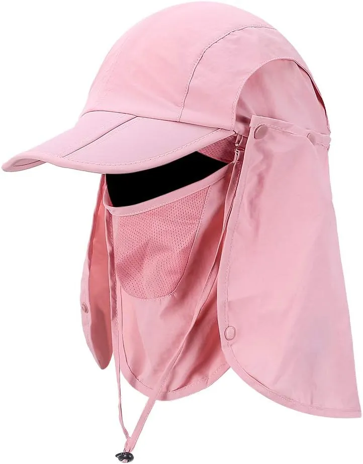 Foldable Sun Cap, Fishing Hats, UPF 50  Protection Caps with Face Mask Neck Flap