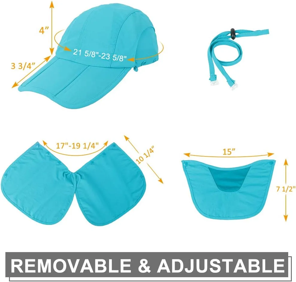 Foldable Sun Cap, Fishing Hats, UPF 50  Protection Caps with Face Mask Neck Flap