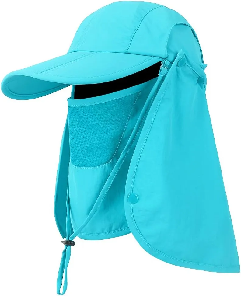 Foldable Sun Cap, Fishing Hats, UPF 50  Protection Caps with Face Mask Neck Flap