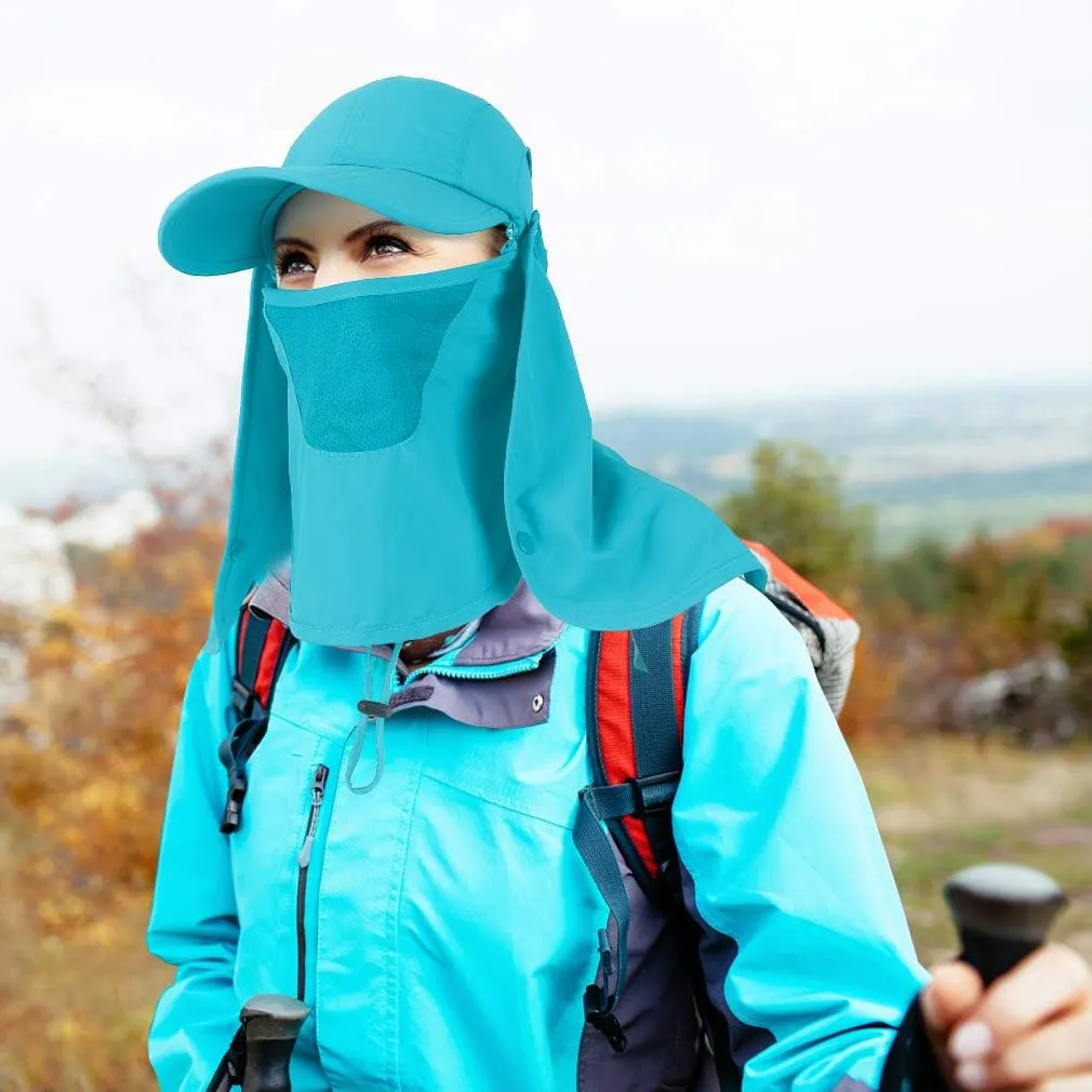 Foldable Sun Cap, Fishing Hats, UPF 50  Protection Caps with Face Mask Neck Flap