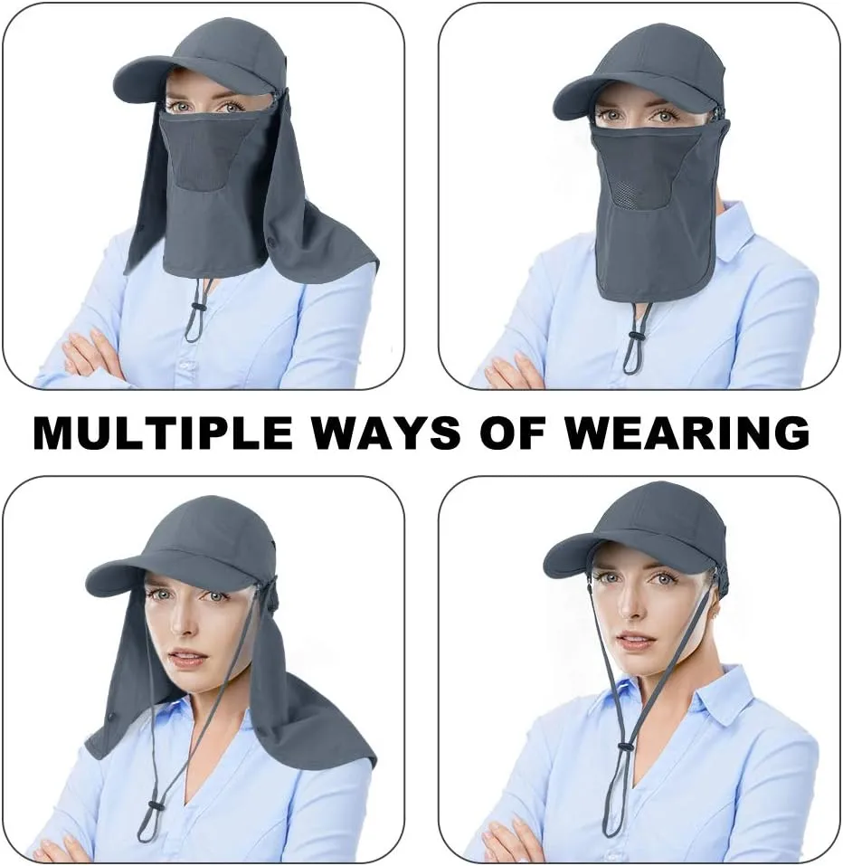 Foldable Sun Cap, Fishing Hats, UPF 50  Protection Caps with Face Mask Neck Flap
