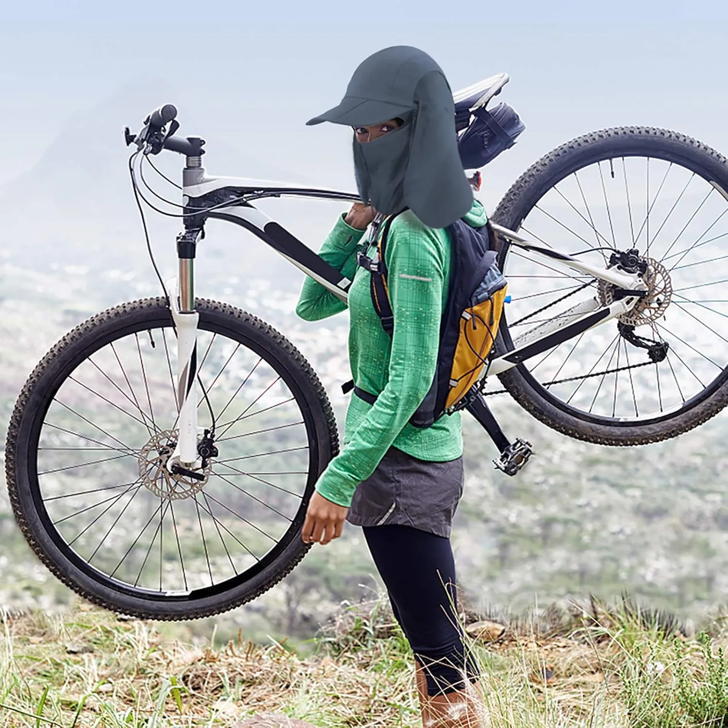 Foldable Sun Cap, Fishing Hats, UPF 50  Protection Caps with Face Mask Neck Flap