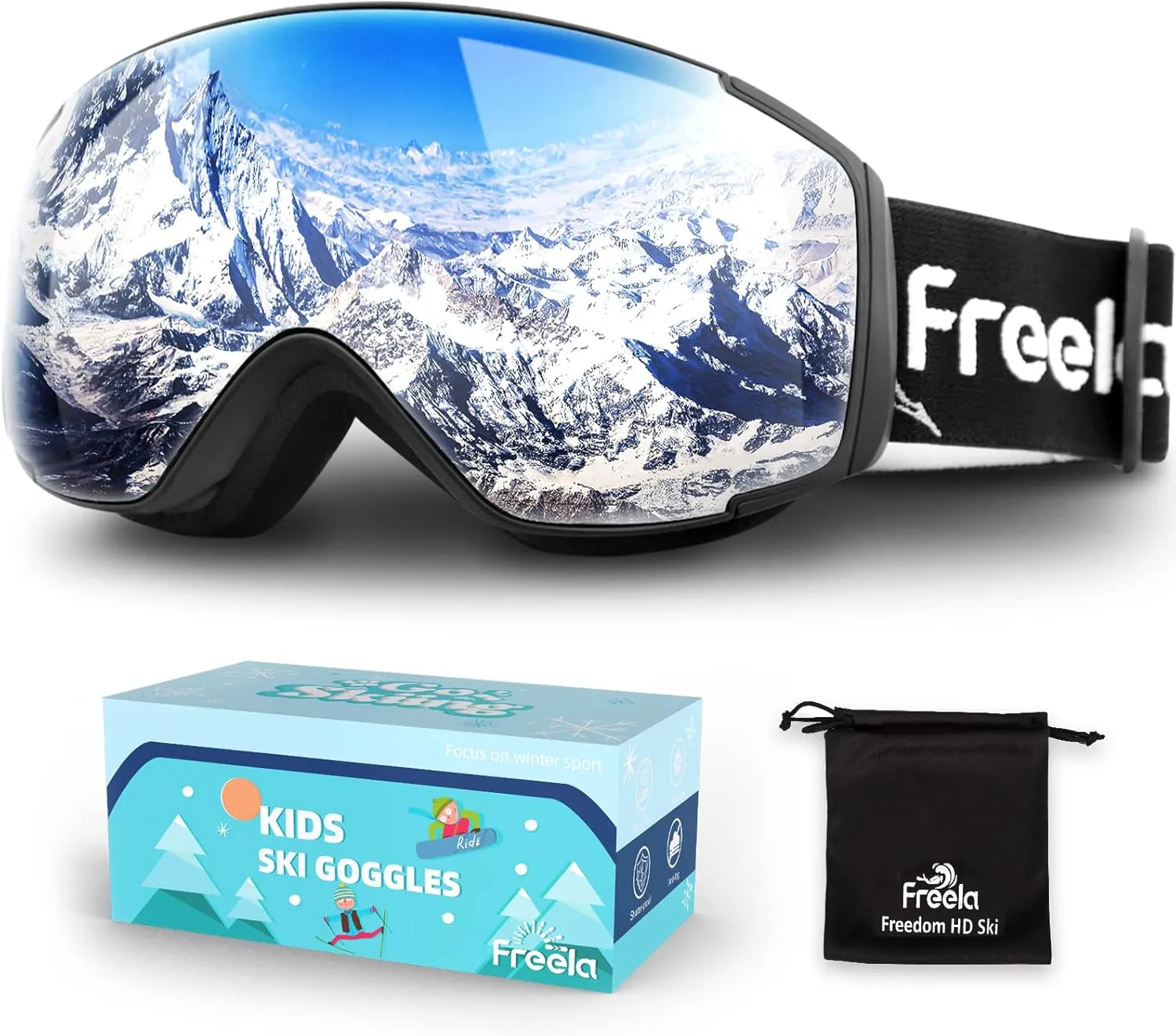 Freela Kids Ski Snowboard Goggles for Toddler(3-14) Youth Anti Fog Anti UV Goggles Girls Boys Snow Skiing Equipment