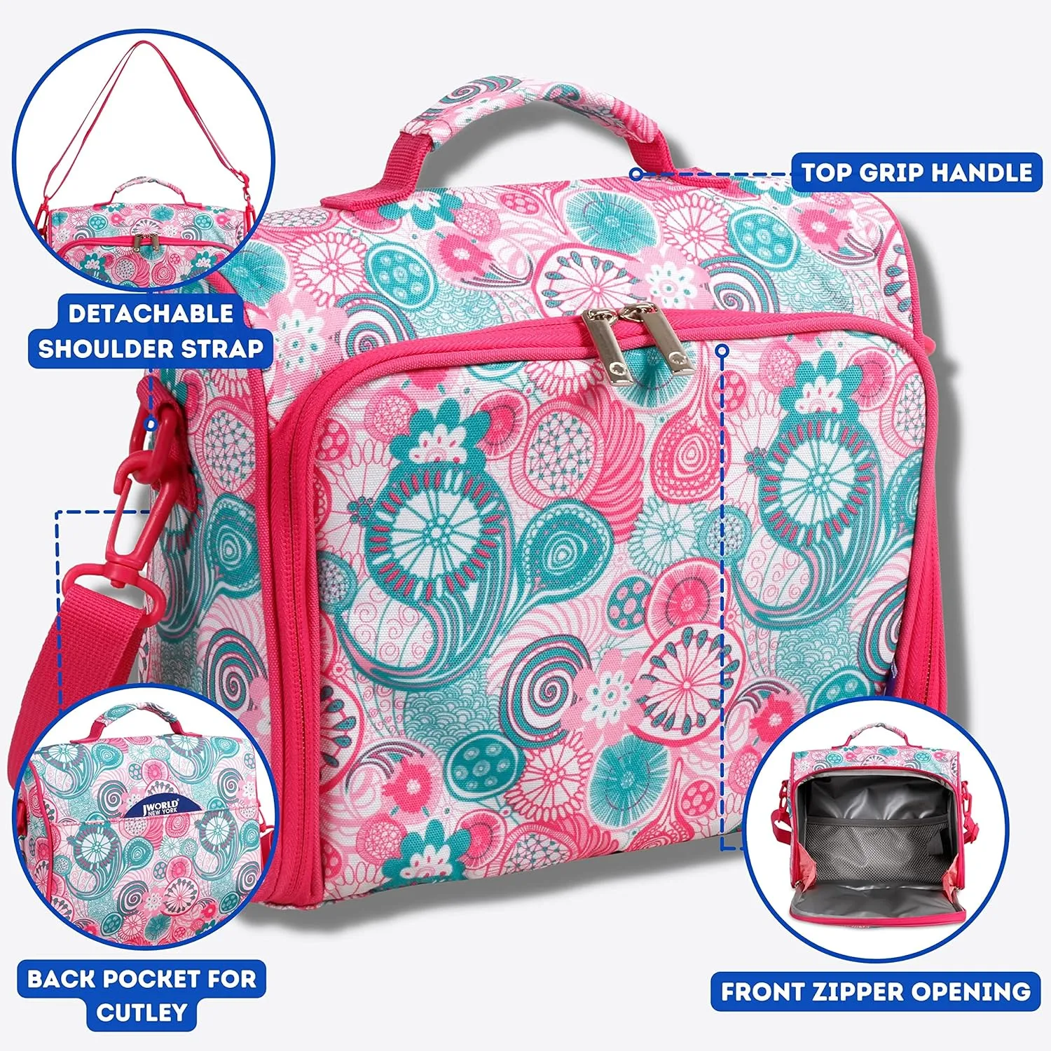 J World New York Casey Girls Lunch Bag. Cute Insulated Lunch-Box for Women, Blue Raspberry