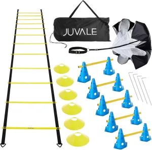 Juvale 28 Piece Agility Ladder Speed Training Equipment - Sports Athlete Footwork Set with Workout Ladder for Ground, Resistance Parachute, Hurdles, and Cones