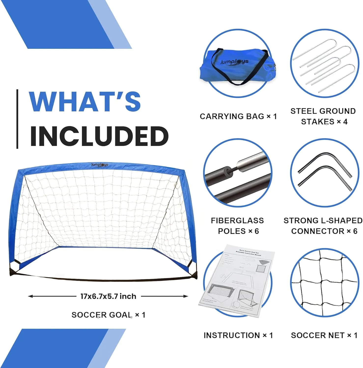 Kids Soccer Goal for Backyard| 6x4 ft Portable Pop Up Soccer Goal Kids Soccer Net | Practice Soccer Net in Multiple Colors | Single Net, Set of Two, Double with Accessories