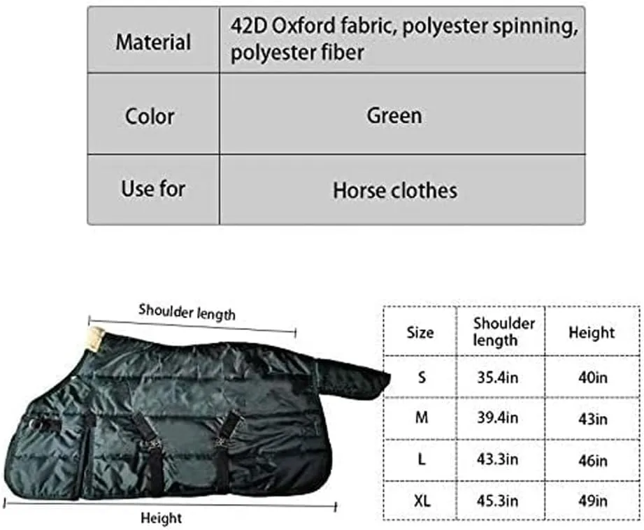 La La Pet Waterproof Warm-Keep Horse Turnout Blanket Adjustable and Breathable Clothes for Horse Mini Pony Ripstop Medium Weight 220g Poly Fill for Winter Green 49Inches