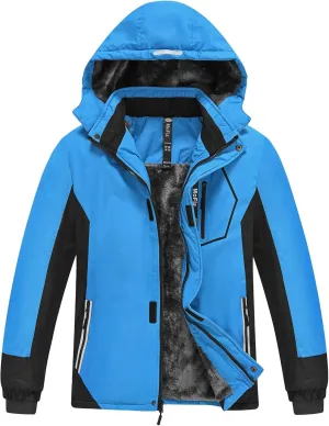 MoFiz Boys Waterproof Skiing Jacket Kids Hooded Fleece Winter Snowboard Jackets Windproof Warm Outerwear with Zip Pockets