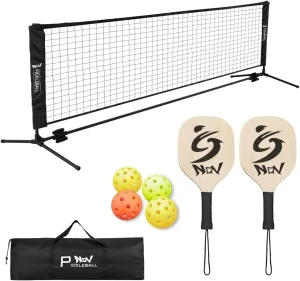 NQV Pickleball Set with Net-10FT Half Court Size Pickleball Net Wood Pickleball Paddles Pickle Balls Ball Retrievers, Portable Outdoor Driveway Indoor for Adults Beginners