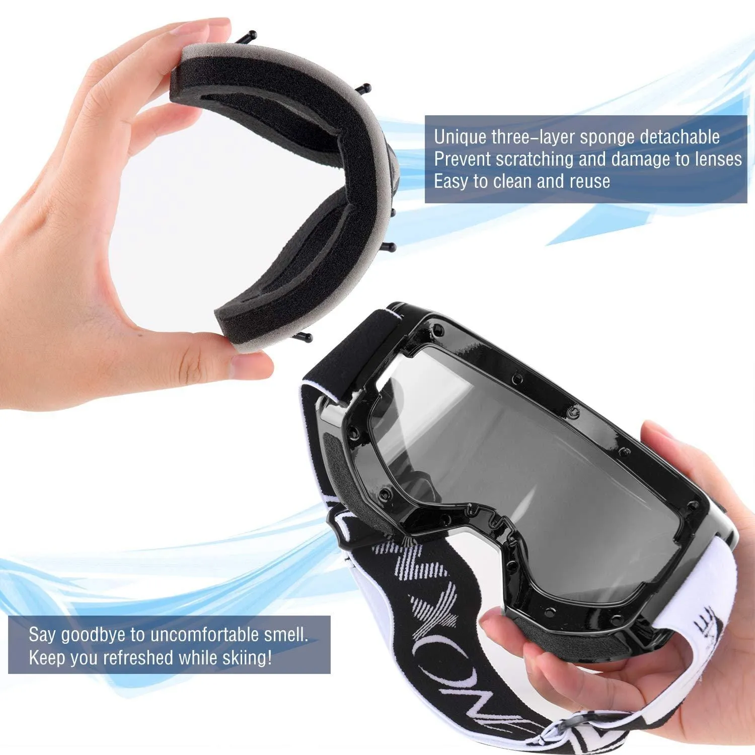 NXONE Ski Goggles for Men and Women, Anti-Fog Over Glasses Snowboard Goggles with UV Protection, Windproof Helmet Compatible Dual Lens Goggles-100% UV Protection