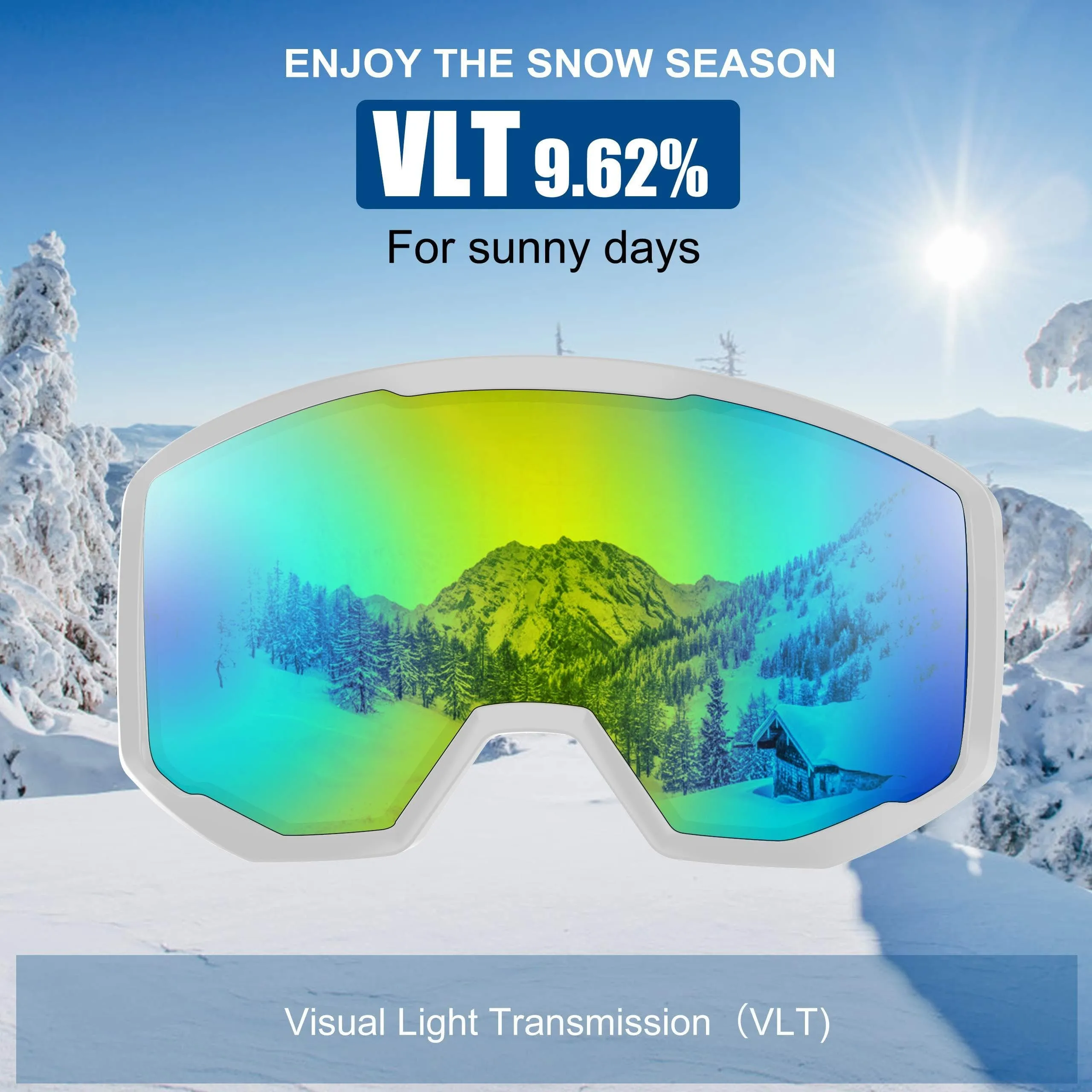 NXONE Ski Goggles for Men and Women, Anti-Fog Over Glasses Snowboard Goggles with UV Protection, Windproof Helmet Compatible Dual Lens Goggles-100% UV Protection