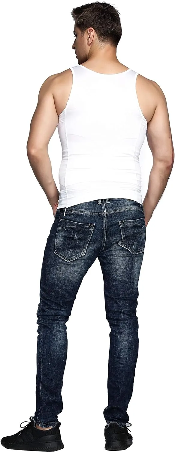 Odoland Men's Body Shaper Slimming Shirt Tummy Vest Thermal Compression Base Layer Slim Muscle Tank Top Shapewear