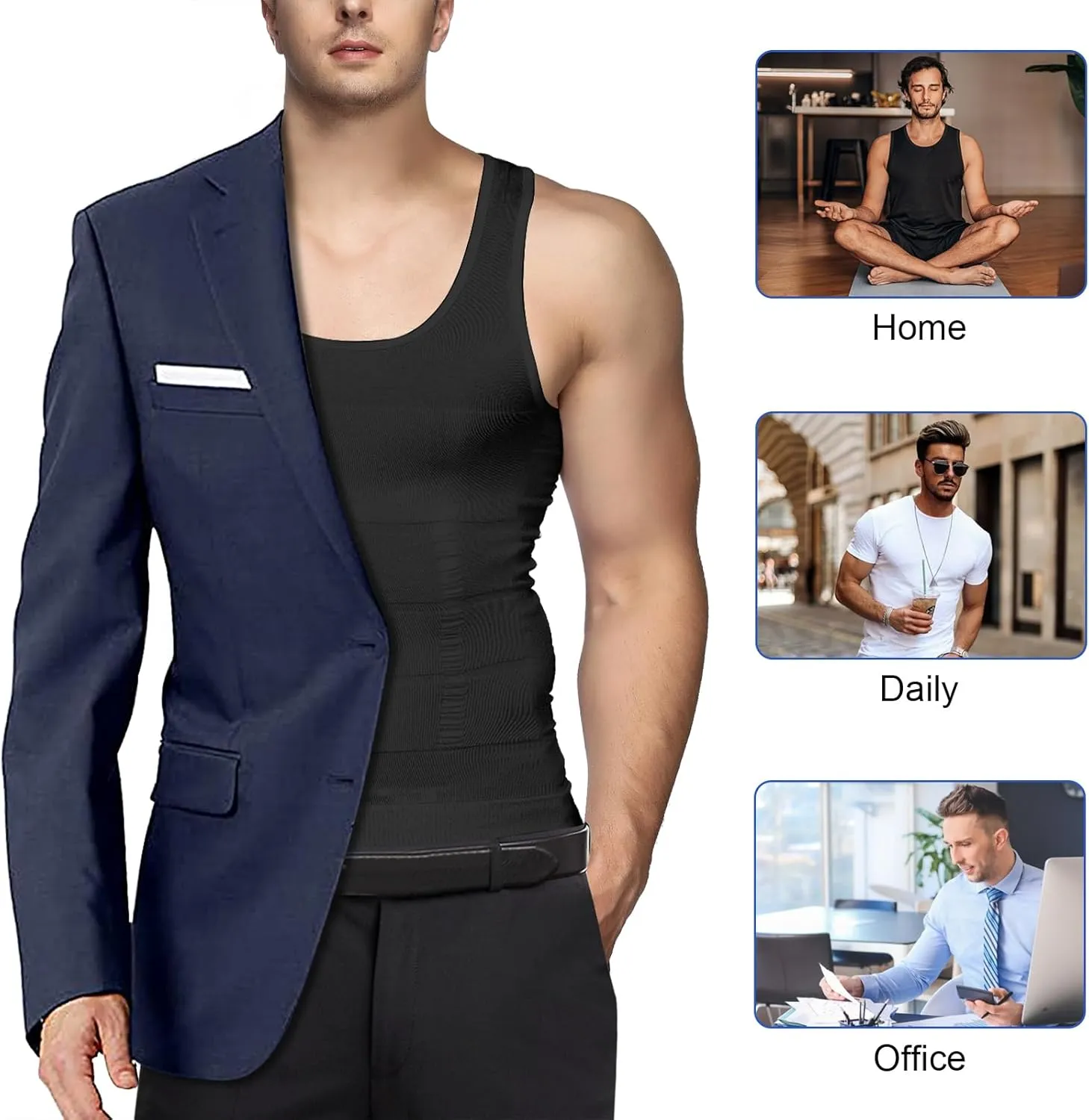 Odoland Men's Body Shaper Slimming Shirt Tummy Vest Thermal Compression Base Layer Slim Muscle Tank Top Shapewear